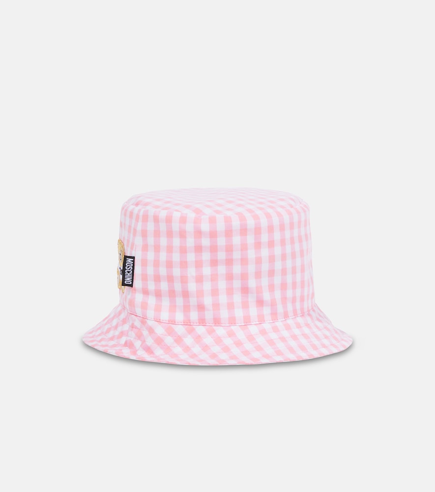 Teddy Bear embroidered checked bucket hat
