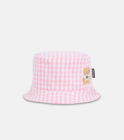 Teddy Bear embroidered checked bucket hat