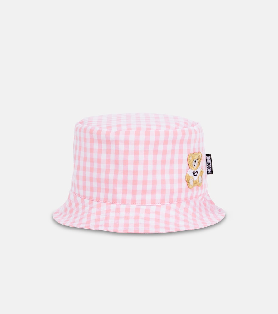 Teddy Bear embroidered checked bucket hat