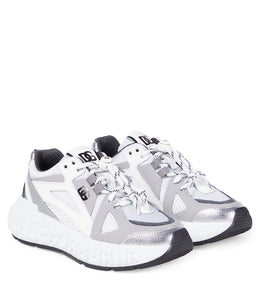 Embossed logo leather-trimmed sneakers