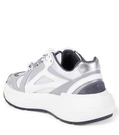 Embossed logo leather-trimmed sneakers