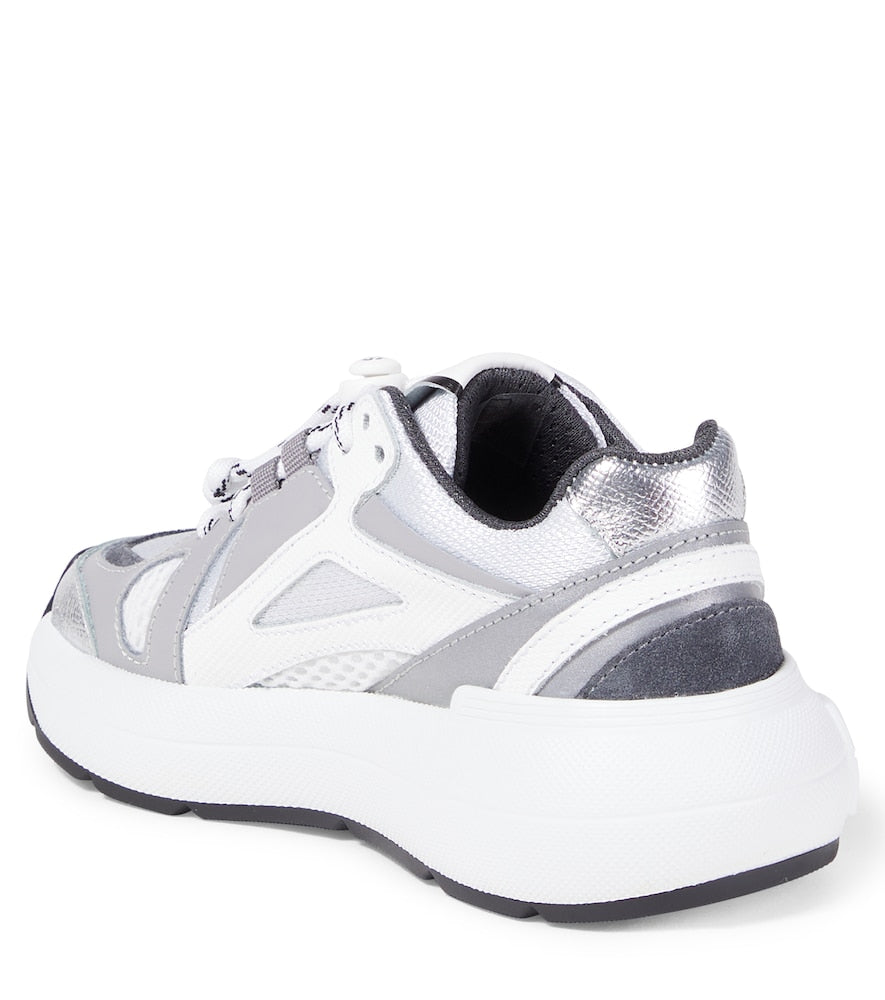 Embossed logo leather-trimmed sneakers