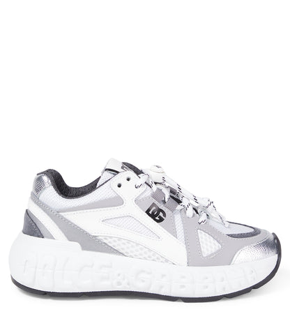 Embossed logo leather-trimmed sneakers