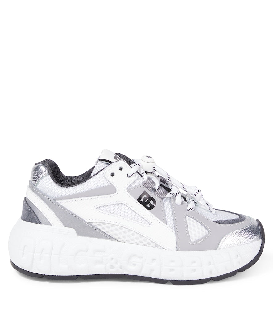 Embossed logo leather-trimmed sneakers
