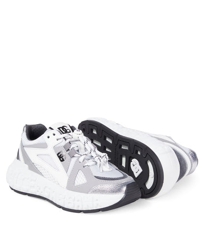 Embossed logo leather-trimmed sneakers