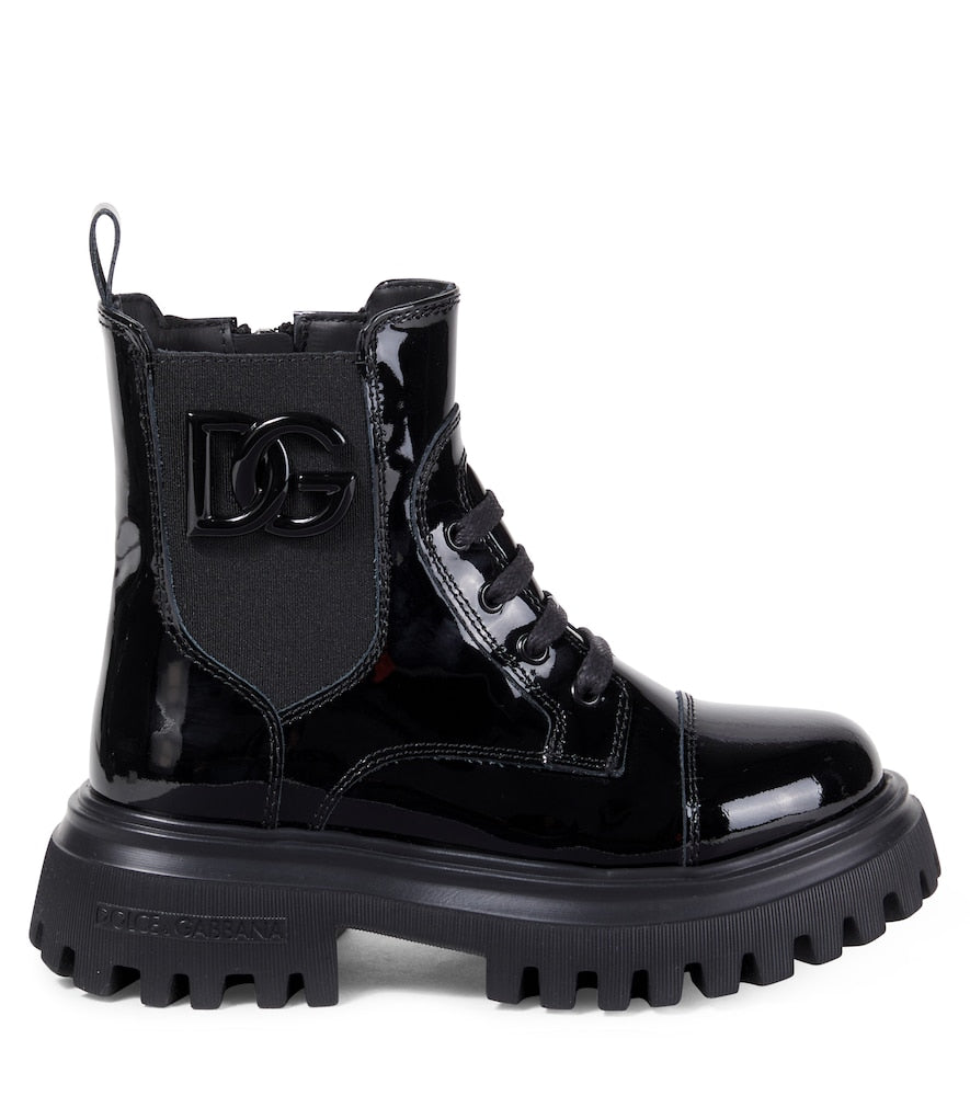 DG patent leather combat boots