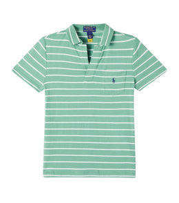 Striped cotton and linen polo shirt