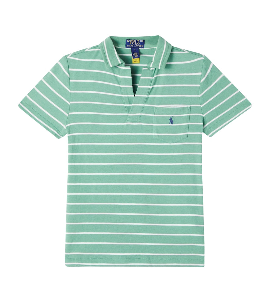 Striped cotton and linen polo shirt