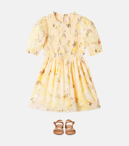 Cascadian floral shirred cotton dress