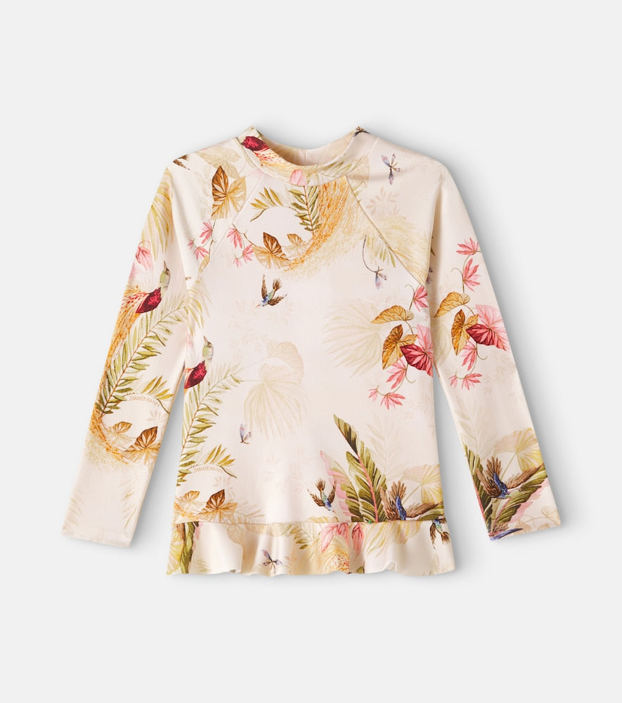 Floral ruffled rashguard top