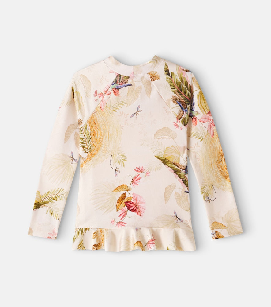 Floral ruffled rashguard top