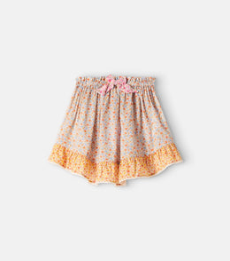 Lucky floral lace-trimmed cotton skirt