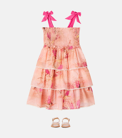 Cascadian floral shirred cotton dress
