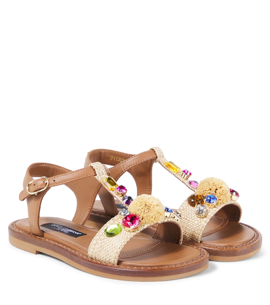 Embellished raffia-effect sandals