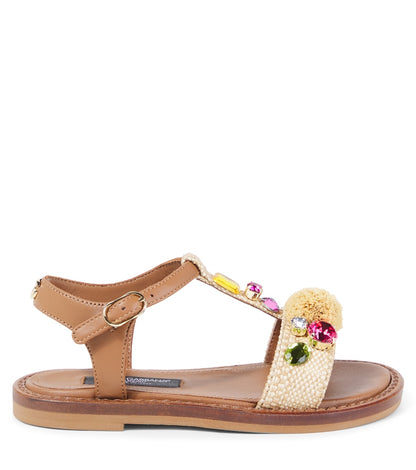 Embellished raffia-effect sandals