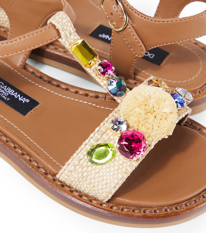 Embellished raffia-effect sandals