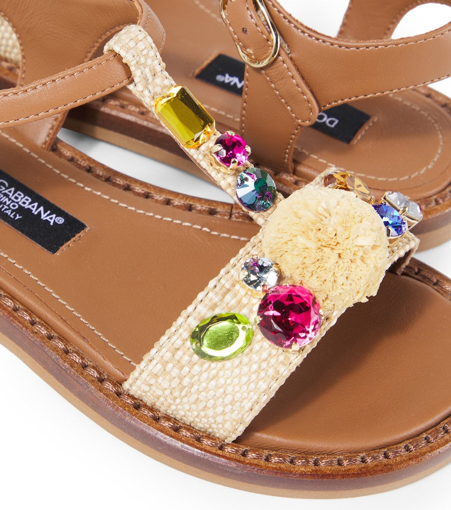 Embellished raffia-effect sandals