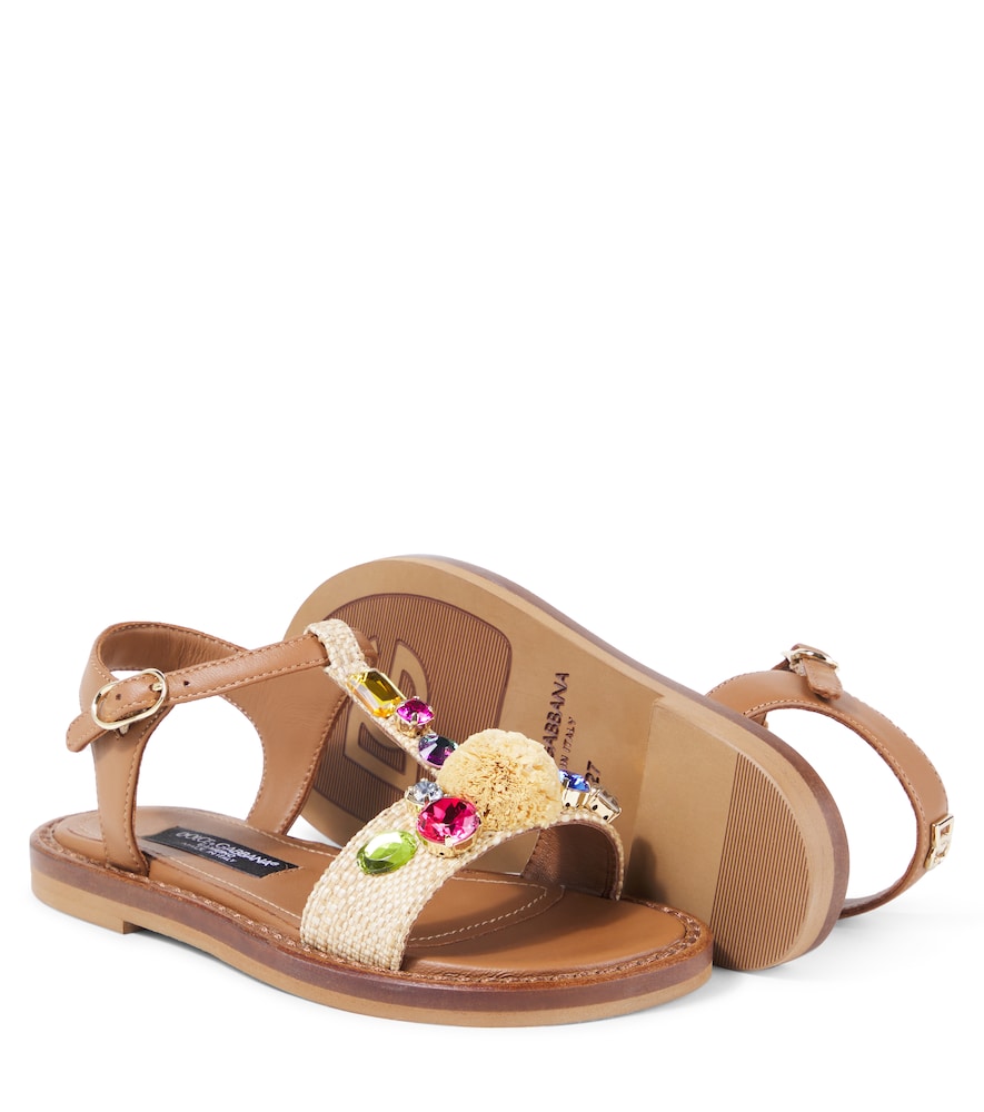 Embellished raffia-effect sandals