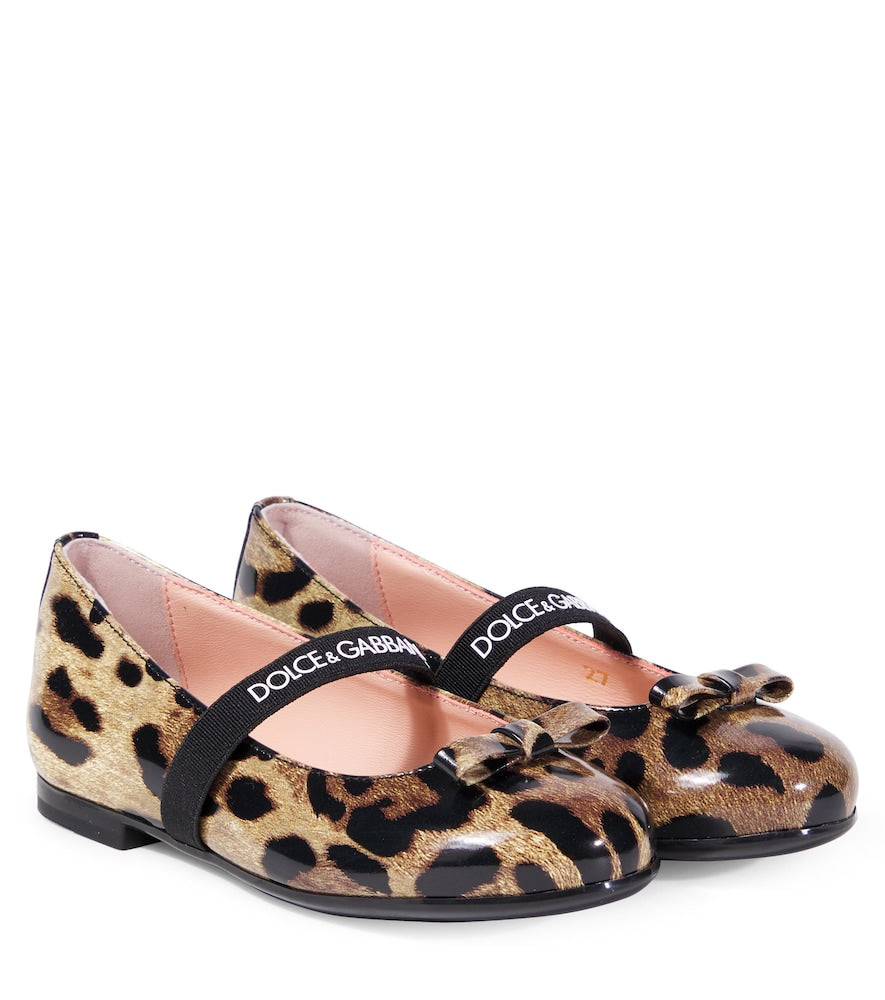 Leopard-print leather ballet flats