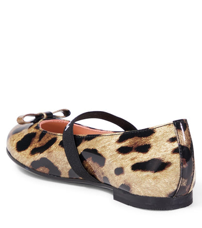 Leopard-print leather ballet flats