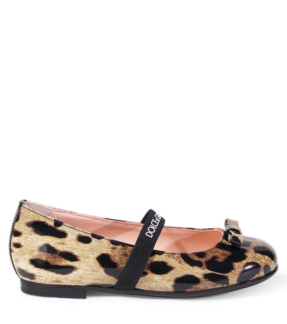 Leopard-print leather ballet flats