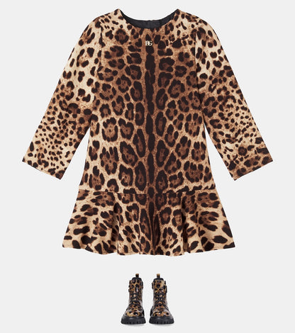 Leopard-print leather combat boots