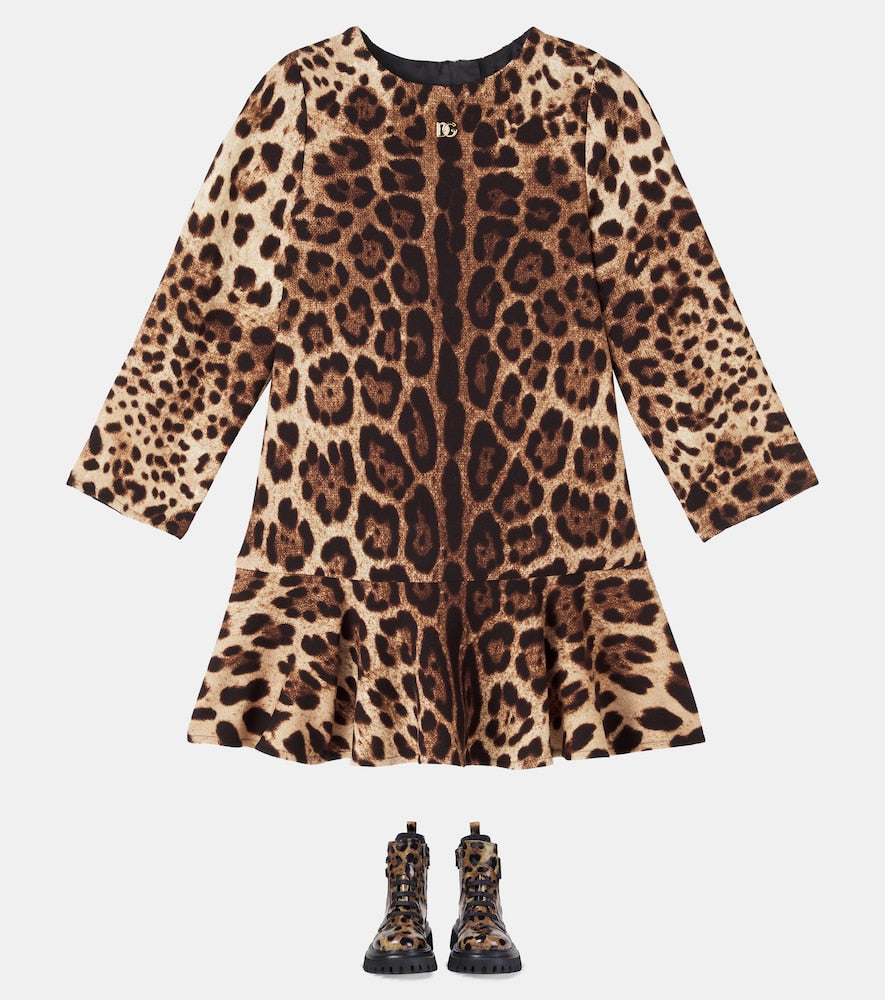 Leopard-print leather combat boots