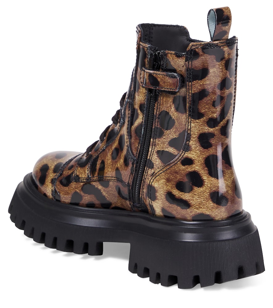 Leopard-print leather combat boots