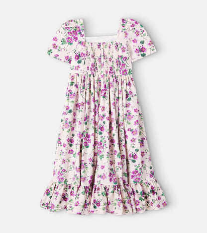 Floral smocked cotton poplin dress