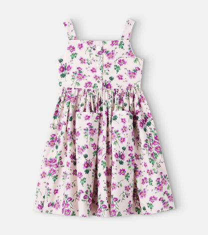 Floral shirred cotton poplin dress
