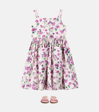 Floral shirred cotton poplin dress