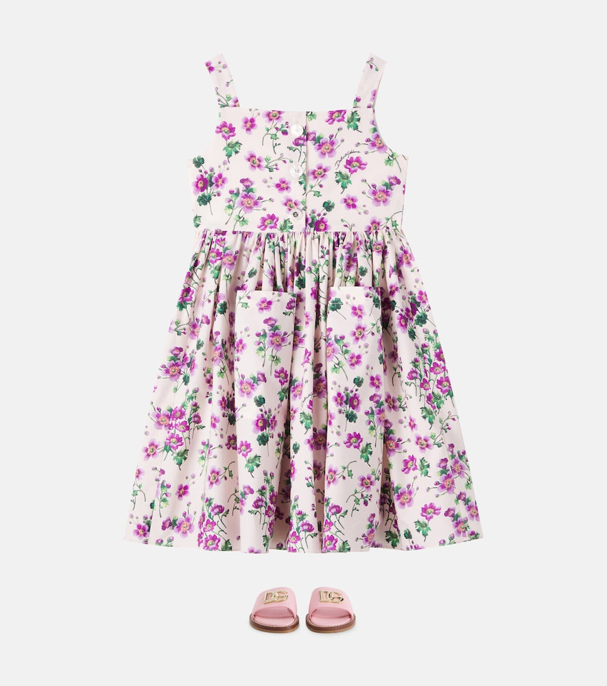 Floral shirred cotton poplin dress