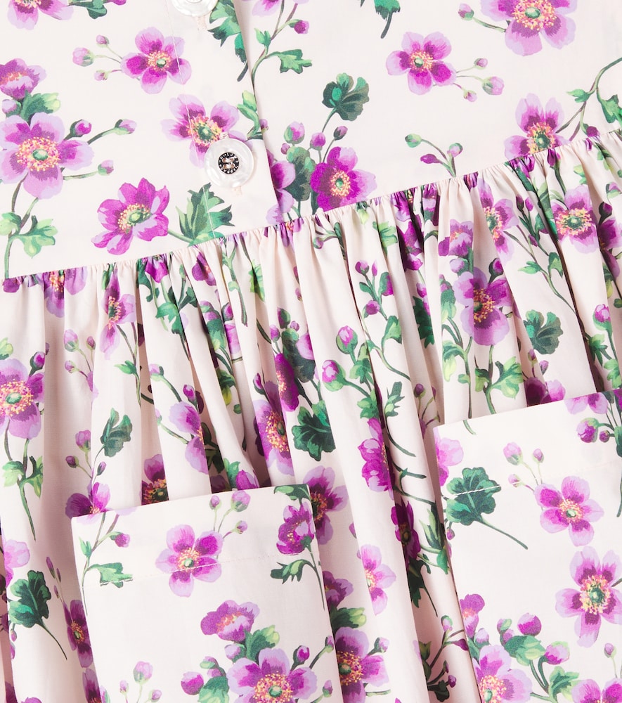 Floral shirred cotton poplin dress