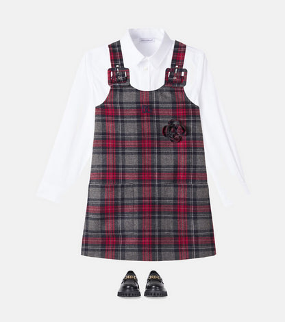 DG floral-appliqué tartan dress