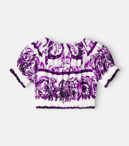 Majolica printed cotton poplin top