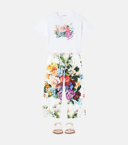 Floral cotton poplin palazzo pants