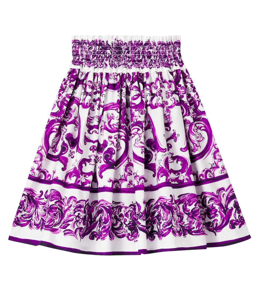 Majolica printed cotton poplin skirt