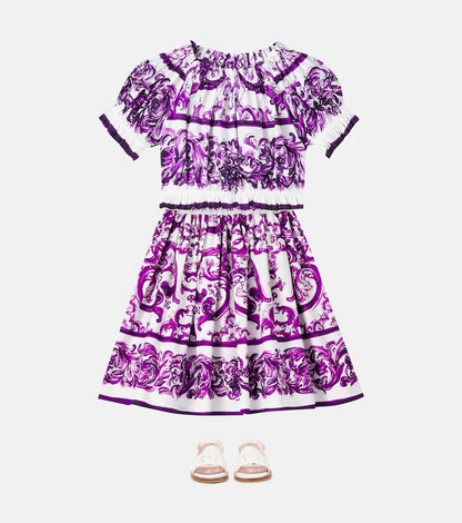 Majolica printed cotton poplin skirt