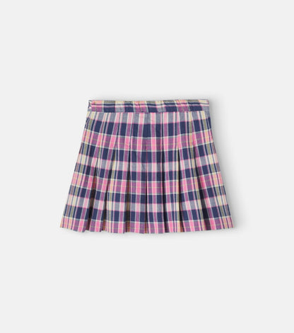 Plaid pleated cotton skirt