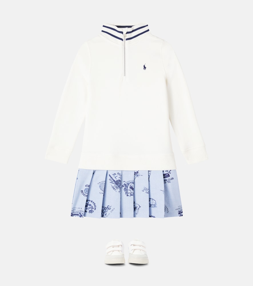 Pleated cotton-blend terry polo dress