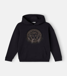 Medusa embellished cotton fleece hoodie