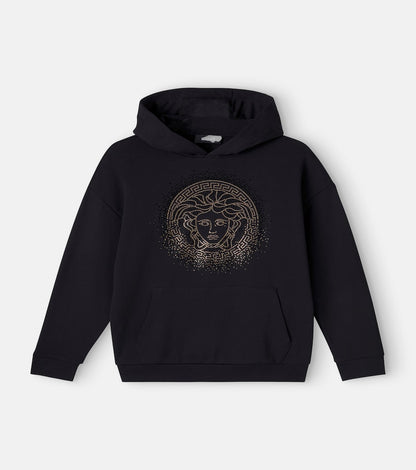 Medusa embellished cotton fleece hoodie