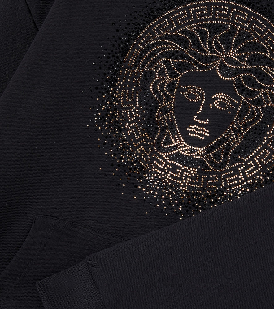 Medusa embellished cotton fleece hoodie