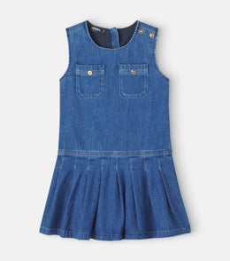Pleated cotton denim dress
