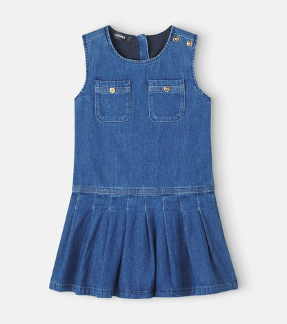 Pleated cotton denim dress