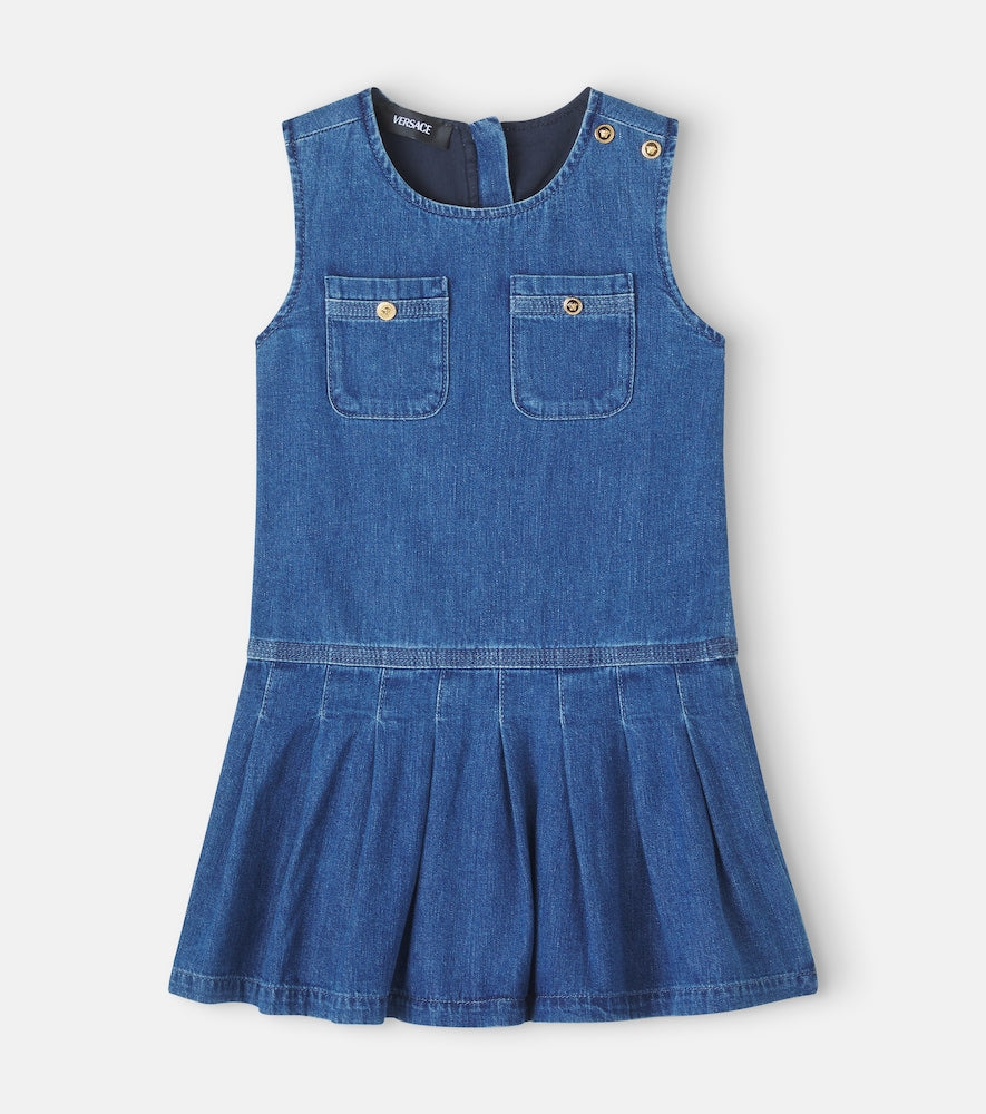 Pleated cotton denim dress
