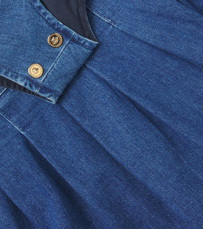 Pleated cotton denim dress