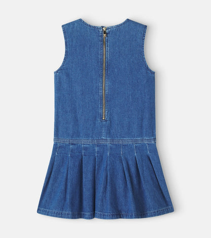 Pleated cotton denim dress
