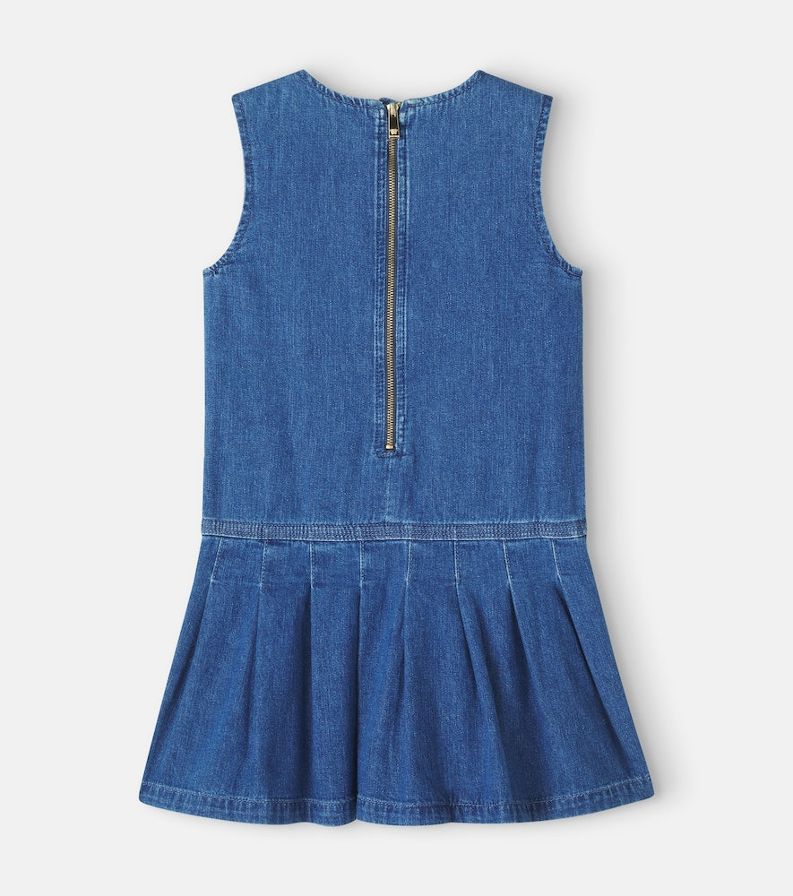 Pleated cotton denim dress