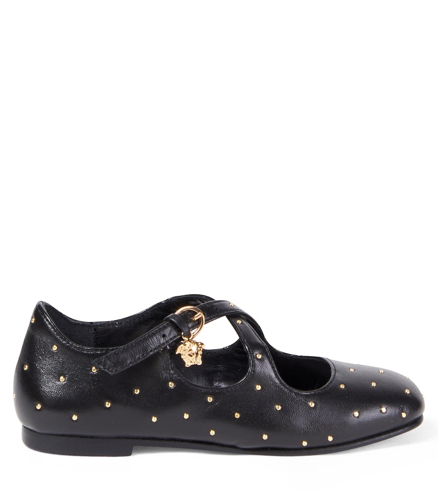Medusa studded leather Mary Jane flats